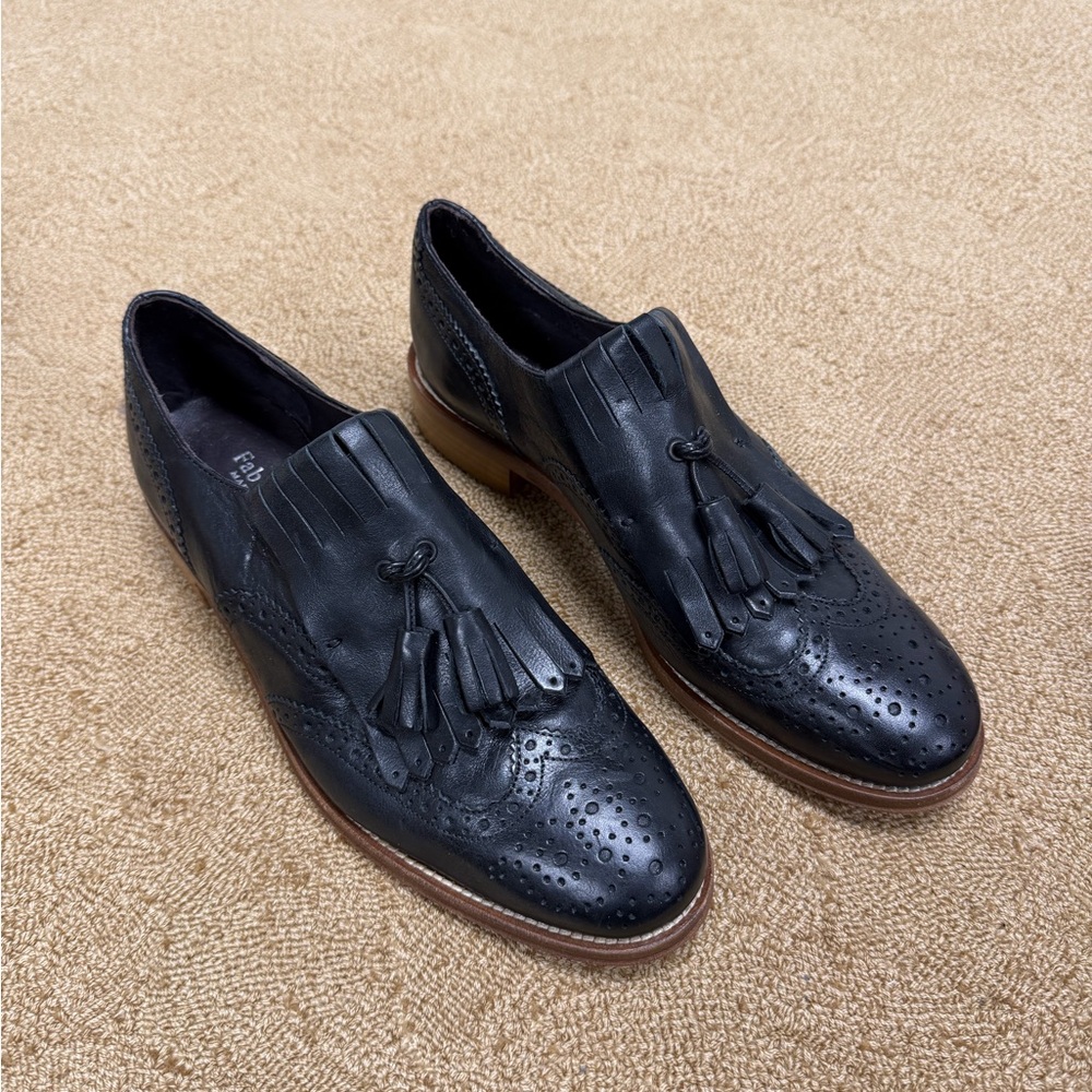 Women's Black Tassel Italian Leather Loafers